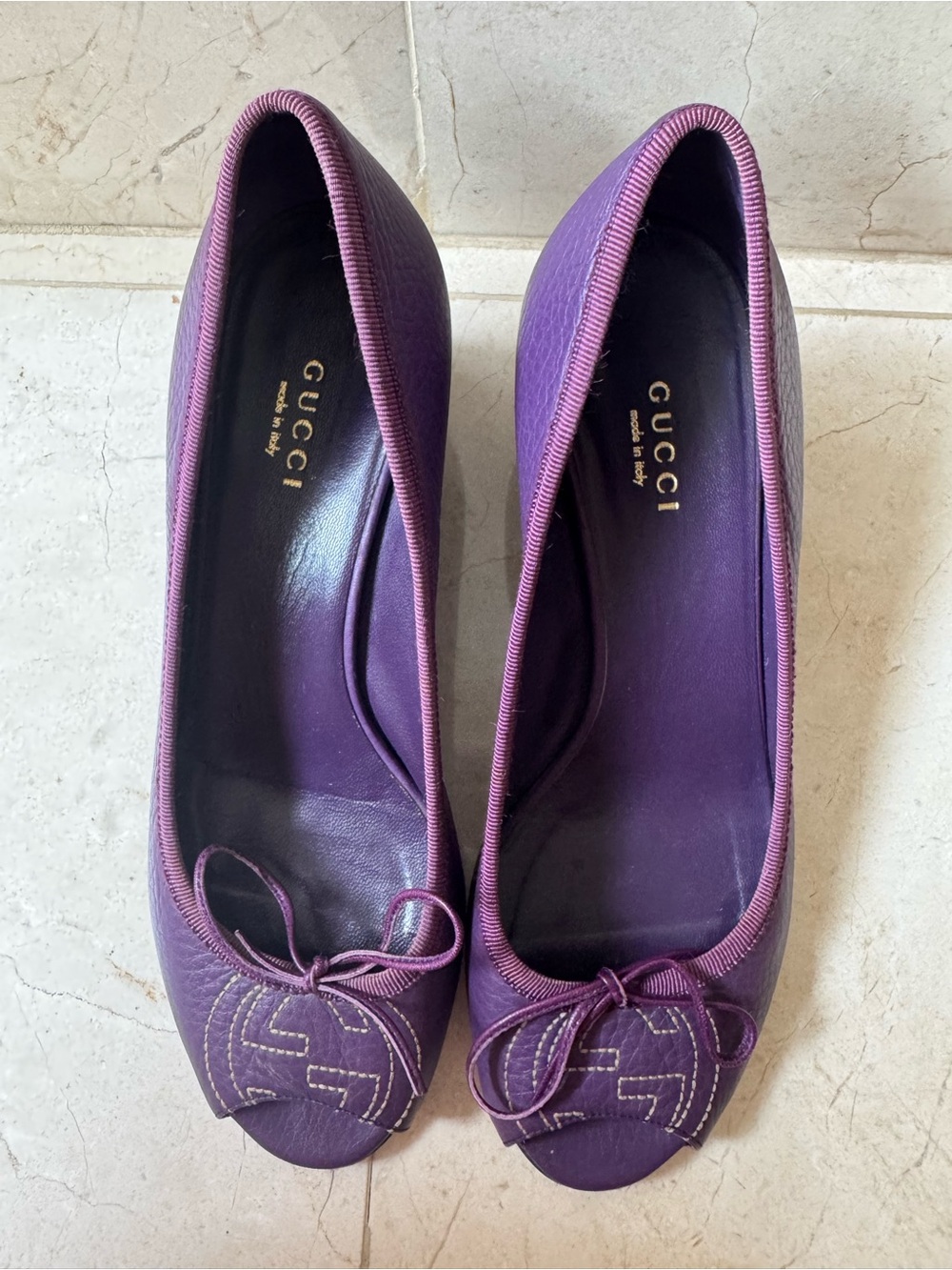 Gucci Plum Leather Ballet Flats with Bow